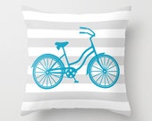 Beach Cruiser Turquoise gray and white Stripes POPULAR FABRIC Throw Pillow Cover Case 16X16 or 18x18 Or 20x20 Hidden Zipper