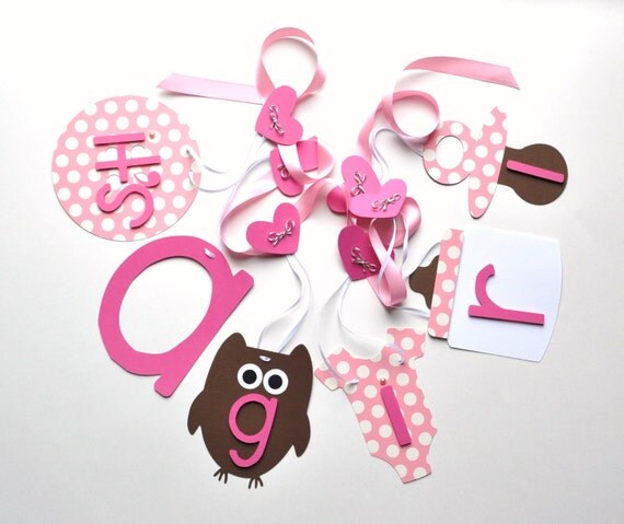 Owl baby shower decorations it's a girl banner pink and brown by ParkersPrints on Etsy Il_570xn