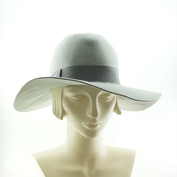 Gray Wide Brim Hat for Women Art Deco Fedora