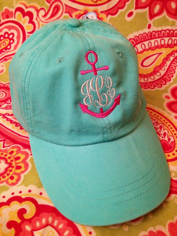 Ladies Monogrammed anchor baseball cap. Embroidered. Choose