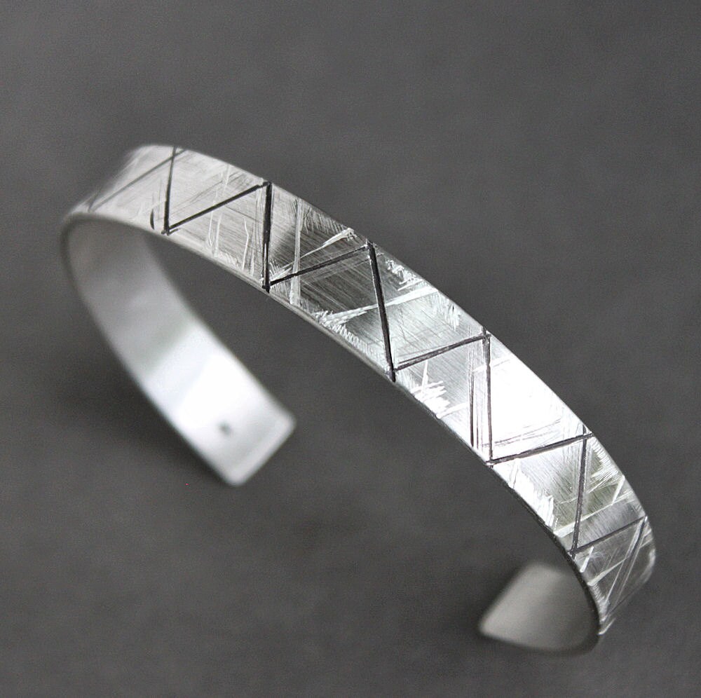 Mens Handmade Cuff Bracelet Rustic Sterling Silver Wide Band
