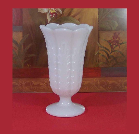 E O Brody White Milk Glass Pedestal Vase Fern Vase With