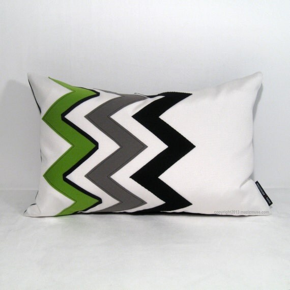 Modern Outdoor Pillow Cover Lime Green Chevron Geometric
