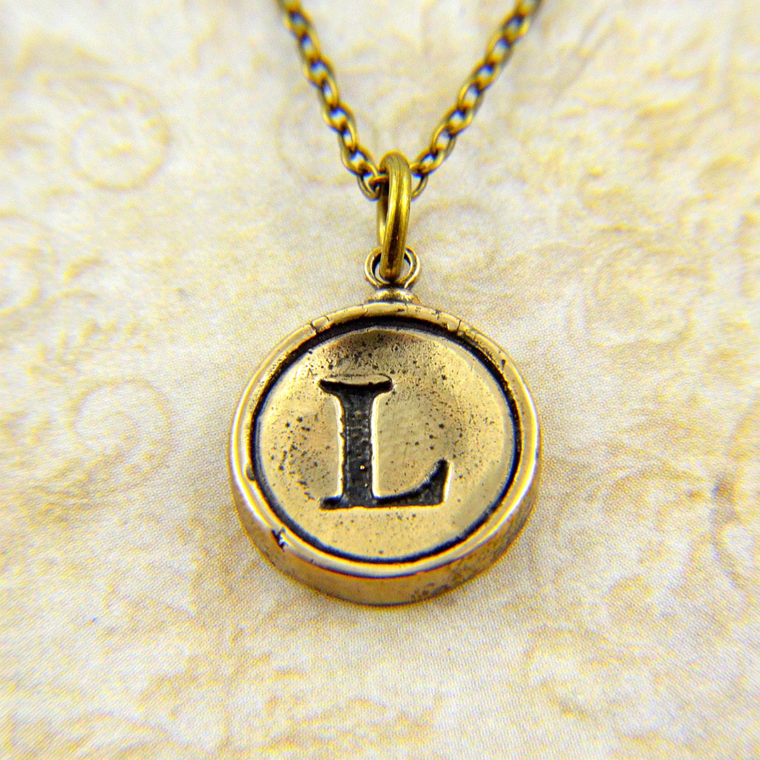 Typewriter Key Pendant Necklace Charm - Bronze  - Letter L - Other Letters Available