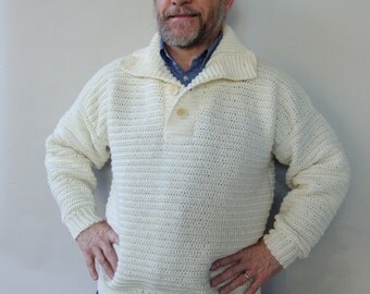 Men's Sweater, Wool Sweater, Winter Sweater, White Sweater, Men's Wool Sweater, Optional Funnel Neck, Available in S/M, L, and Xl