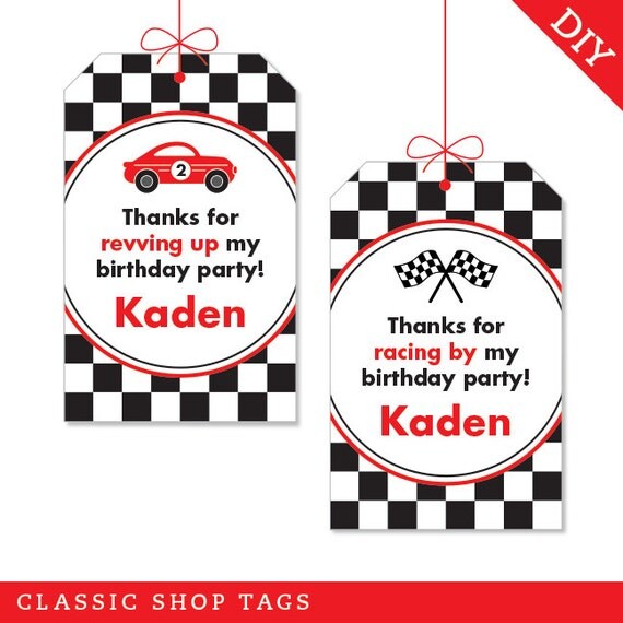 Race Car party - Personalized DIY printable favor tags by ...