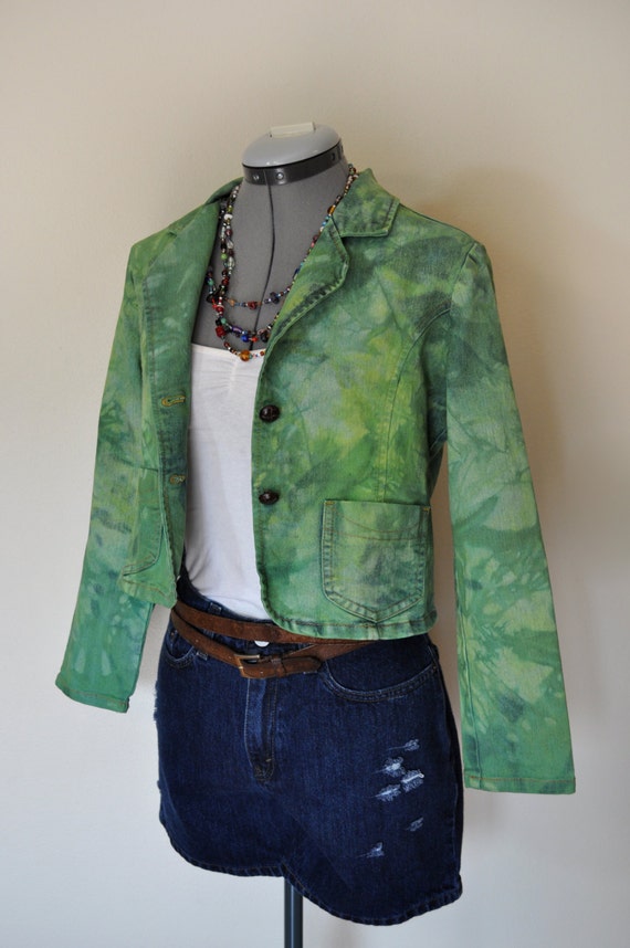 Green Jrs Large Denim JACKET Kelly Lime Green by DavidsonStudio