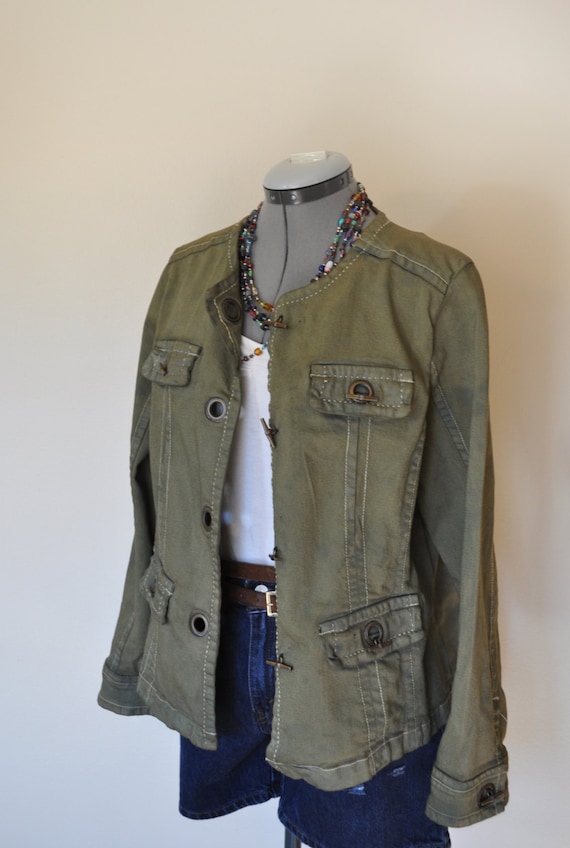 Green Large Denim Blazer Jacket Olive Green Hand Dyed