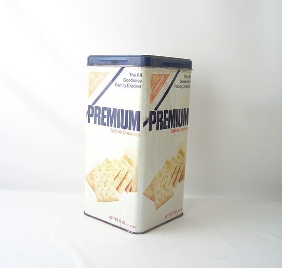 vintage saltines tin premium crackers storage box retro