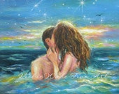 Salty Kisses Art Print couple kissing in water, aqua, ocean, beach decor, kissing, teal wall art sexy skinny dipping images teal, art Salty Kisses Art Print couple kissing in water, aqua, ocean, beach decor, kissing, teal wall art sexy skinny dipping images teal, art