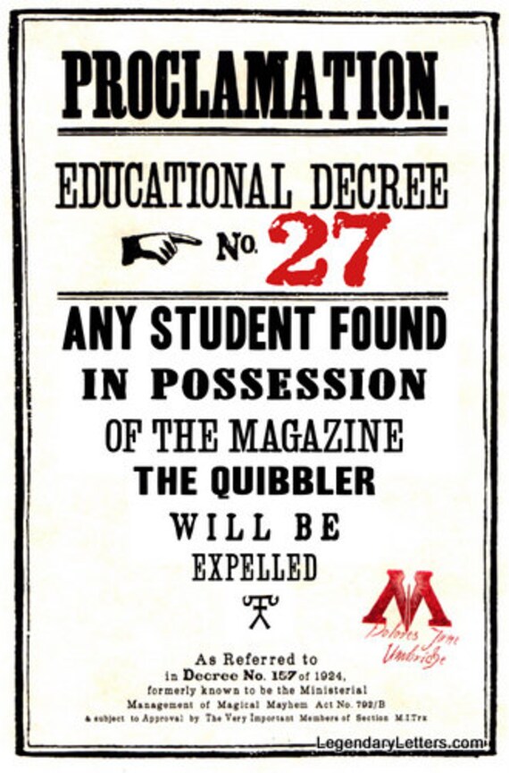 decree n Wizarding 27 Decree Educational Proclamation Quibbler
