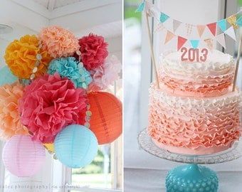 Pink and Aqua / Birthday Cake Topper / Birthday Cake Banner / Birthday Cake Bunting / Cake Topper First Birthday / Cake Topper Birthday