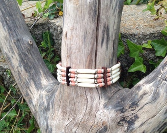 Bone hair pipe choker, Cheyenne rose pink, glass trade beads, American Indian style, Nativer American inspired traditional pow wow regalia
