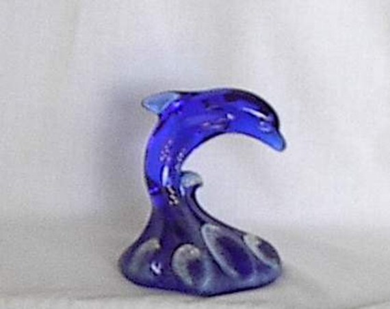 Fenton Cobalt Blue Glass Dolphin