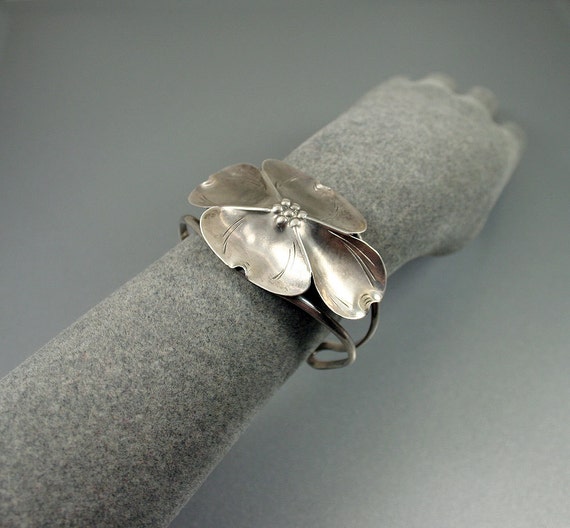 Vintage Stuart Nye Sterling Dogwood Flower Cuff Bracelet