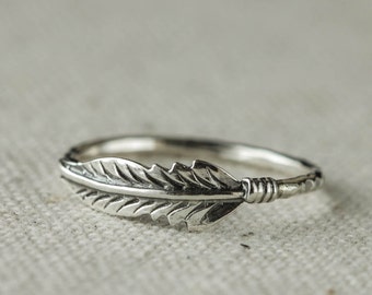 Feather Ring, Sterling Silver Ring, Stacking Ring