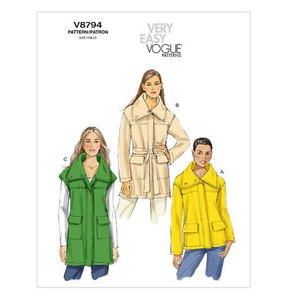 Sz 6/8/10/12/14 Vogue Jacket Pattern V8794 Misses'