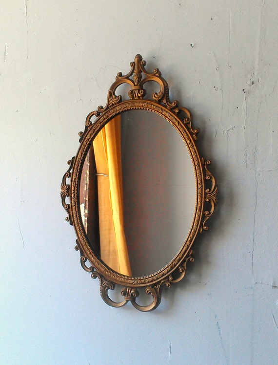 Gold Oval Mirror in Ornate Vintage Brass by SecretWindowMirrors