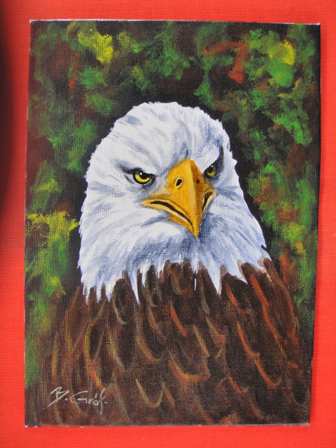 BALD EAGLE PORTRAIT original acrylic painting on 5x7 by GrofArt