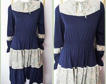 7400119 Blue Cotton Blend Check Dress
