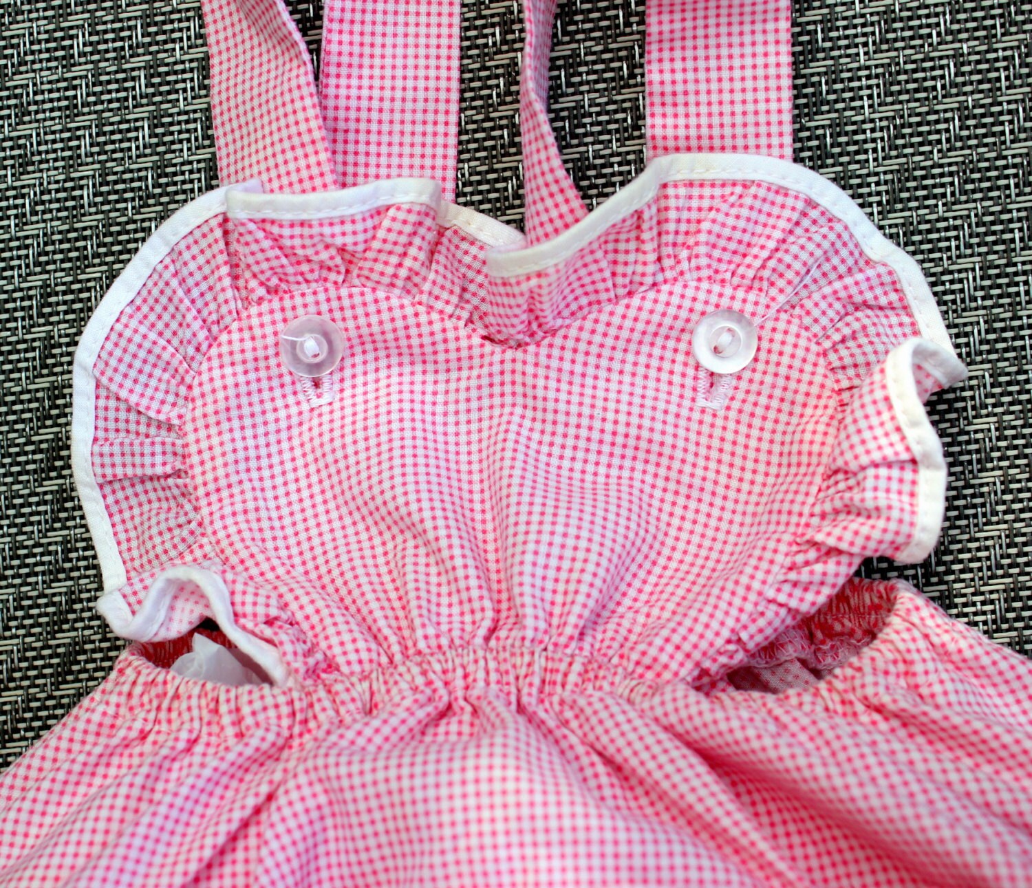 Vintage Baby Girl Romper Sunsuit Pink Gingham Ruffled