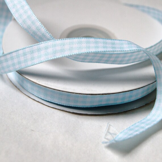 Blue Gingham Ribbon Trim 3/8 inch Baby Blue 4 yards Mixed