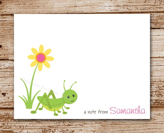 Set of 8 Grasshopper Note Cards | Personalized Stationery | Thank You Cards | Insects, Bugs | Flowers Il_570xn