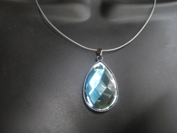 Crystal Blue Teardrop Pendant - Deep Blue Crystal -Teardrop Pear shape - (2 inches ) - Checkerboard Cut Glass Stone -