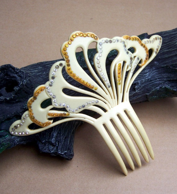 Vintage Art Nouveau hair comb French ivory celluloid