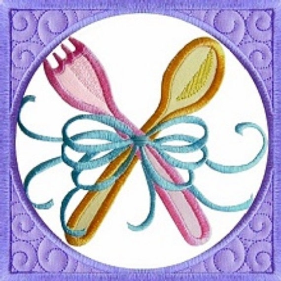 Machine Embroidery Design Baby Quilt Block Fork and Spoon
