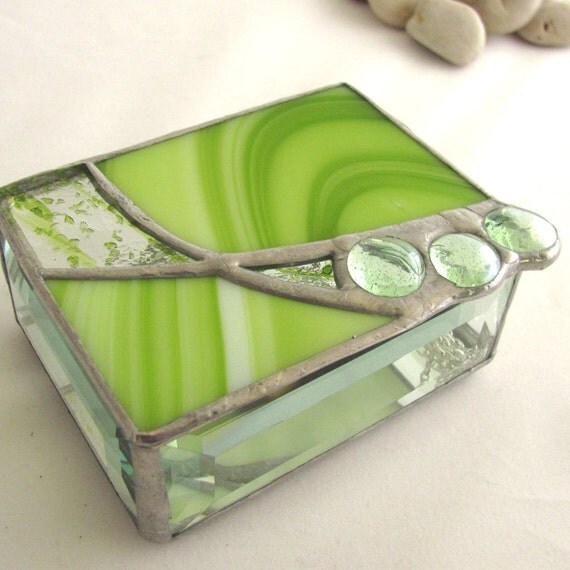 Chartreuse Lime Peridot and White Hand Crafted Stained Glass