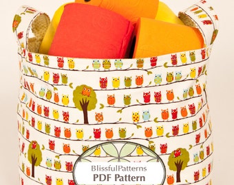 Easy to Sew Fabric Bin PDF Sewing Pattern - two sizes - INSTANT DOWNLOAD - by BlissfulPatterns