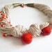 Linen Necklace, Tagua Nut Necklace, Asymmetric Necklace, Orange Tagua Nut, Natural Necklace