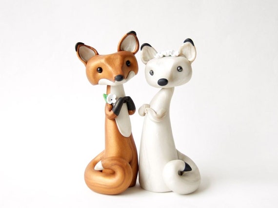 Fox Wedding Cake Topper Red Fox and Arctic Fox by Bonjour
