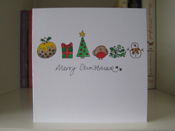 Items similar to Hand Painted Christmas Card - drawn and painted by