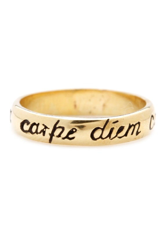 Carpe Diem Ring 14k Gold Wedding Band Man Script Rings Jewelry