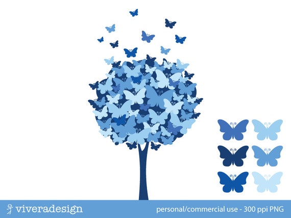 Butterfly Tree Digital Clip Art Blue Waters