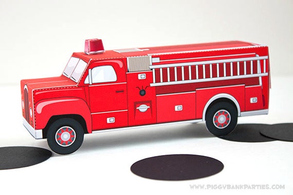 Vintage Fire Truck Favor Box Red : DIY Printable Firetruck