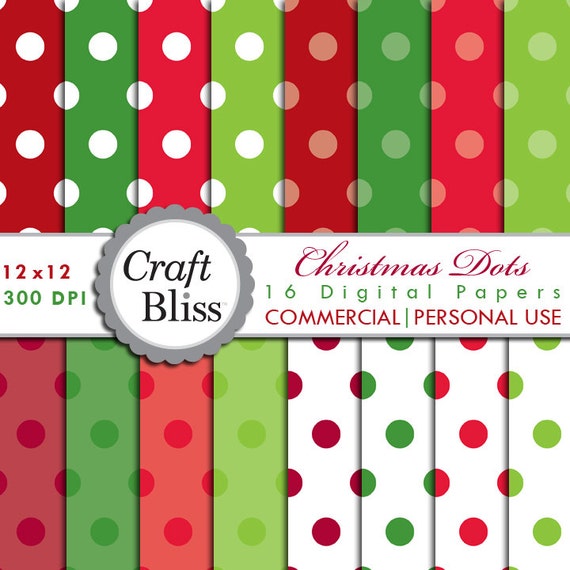 Christmas Polka Dots Digital Papers Commercial Use INSTANT DOWNLOAD No Credit Required 300DPI 12x12 JPGs - Scrapbook Crafts Party Gift Wrap Il_570xn