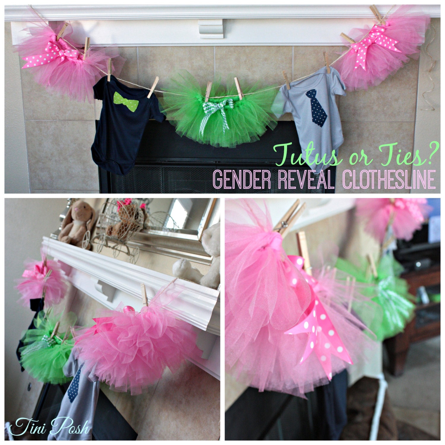 Tutus & Ties Gender Reveal or Surprise Baby Shower Clothesline