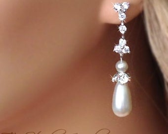 Teardrop Pearl Chandelier Bridal Earrings - MARISSA Earings