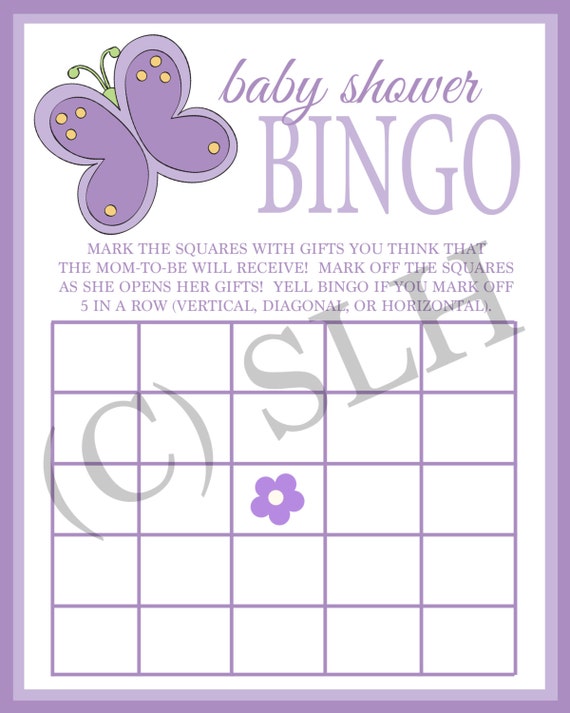 Baby Shower Bingo Purple Butterfly Instant by swtleilanidesigns