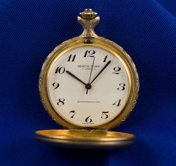 Vintage Gold Pocket Watch North Star 17 Jewel Swiss Movement