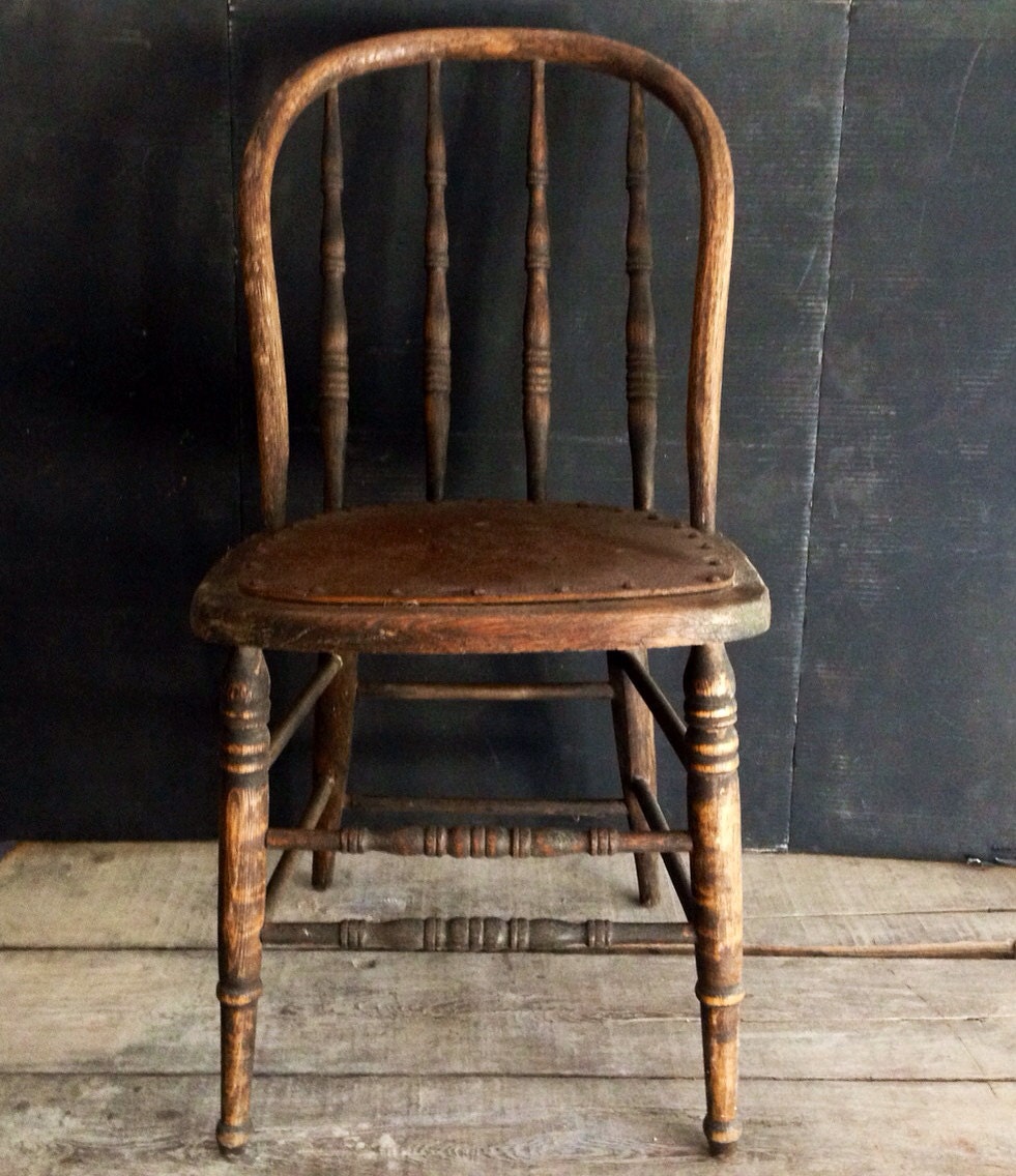 Primitive Antique Spindle Back Chair Urban Farmhouse Kitchen