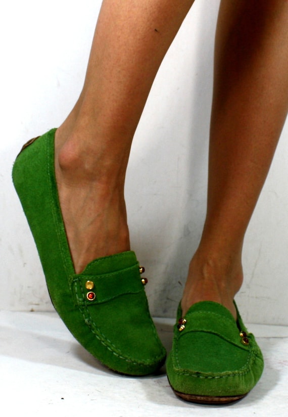 Vintage loafers green pink womens suede Lilly Pulitzer flats 7