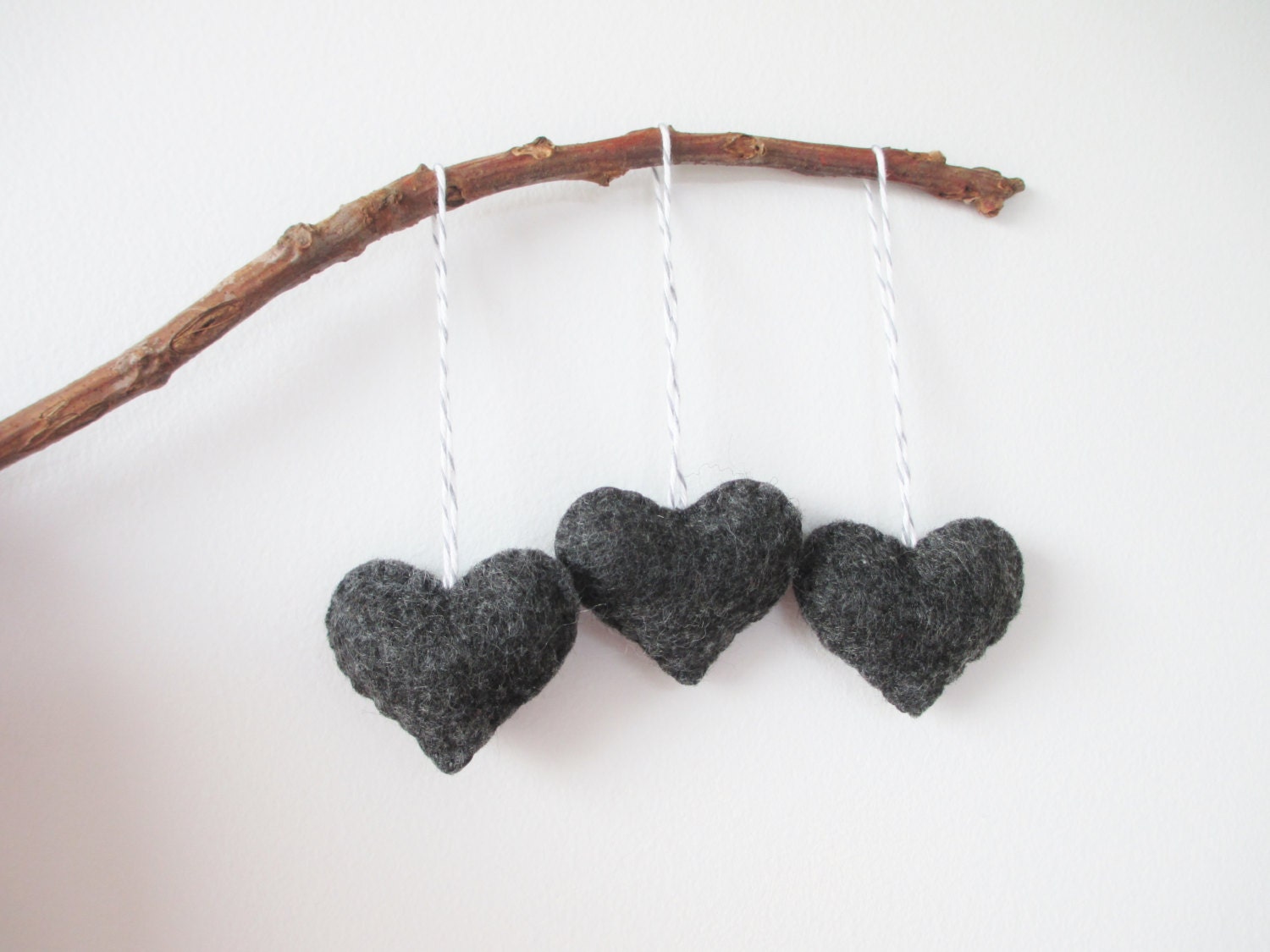 Charcoal Grey Heart Eco Felt Ornament - Handmade - Valentine's Day - Christmas Tree Ornament - Holiday Decoration