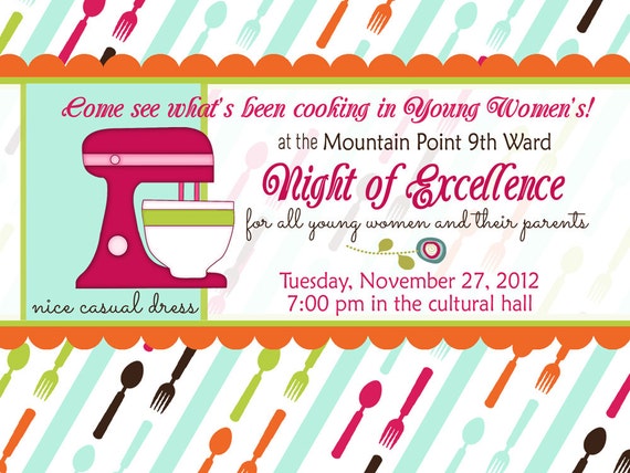 Cooking Party Printable Invitation LDS Young Women in