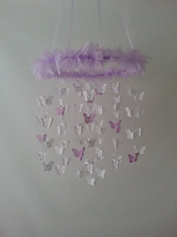 Butterfly Baby Nursery Mobile With Ribbon and Tiny Glass Beads