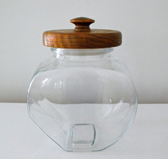 Vintage Clear Glass Canister with Wooden Lid Glass by bobann23