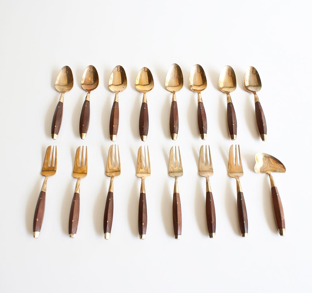 Vintage Set of Bronze Dessert Utensils by kibster on Etsy